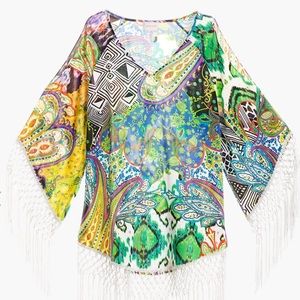 Chico’s Tunic Top Traveler Fringe Colorful Size 1 (size 8-10)